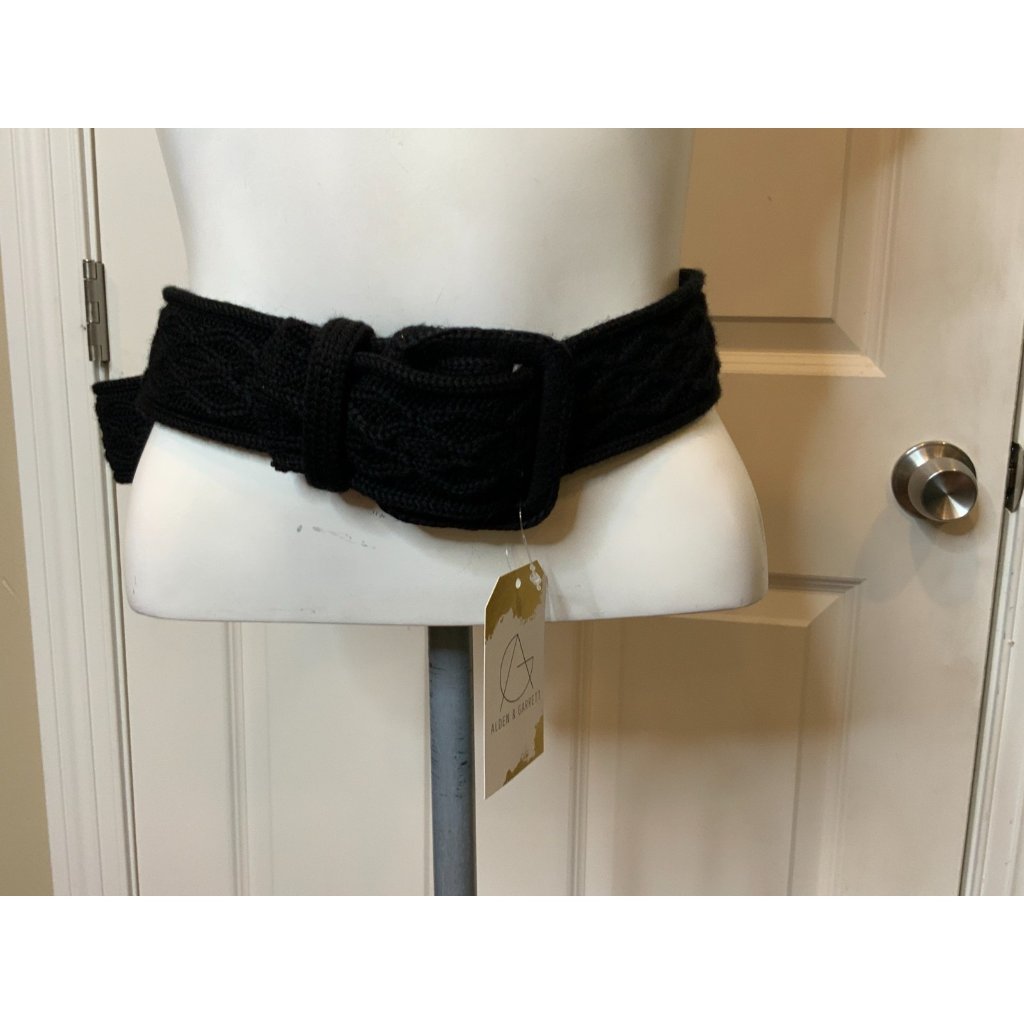 Ysl Yves Saint Laurent Black Wool Cable Knit Belt, 45in | 115 Cm